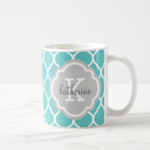 Türkis und Graumarokkanisches Monogramm Tasse