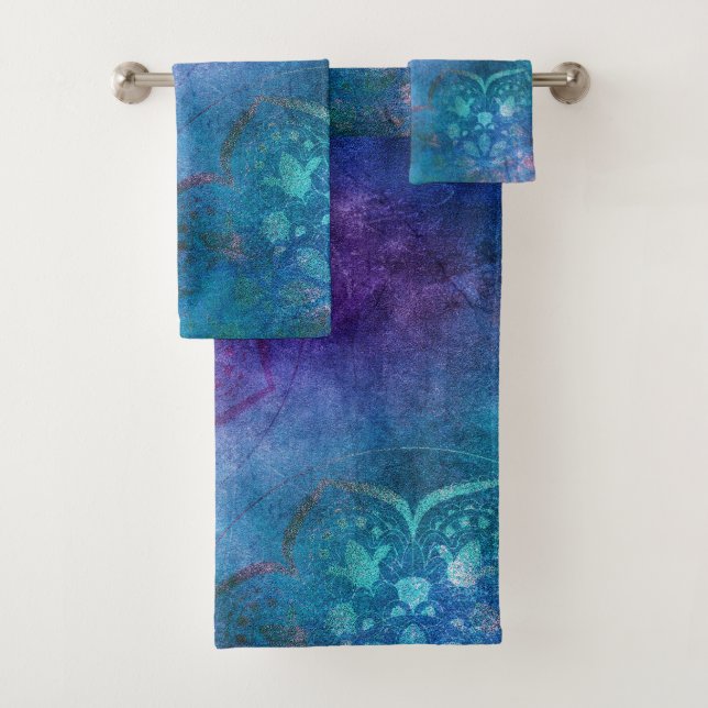 Türkis und Grün Elegante Lotus Blume Badhandtuch Set (Insitu)