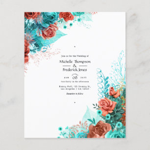 Türkis und Korallen Rustikale Hochzeit mit Blumen Flyer