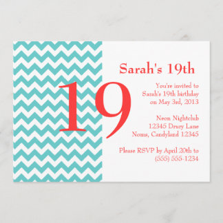 Türkis und Korallen Zickzack zum Geburtstag Einlad Einladung