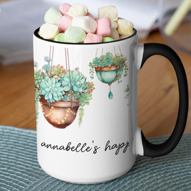 Türkis- und Kupferhangan Sukkulente Pflanze Tasse (Cute succulent plant mug with copper and turquoise.  Customize this for your plant loving friends. )