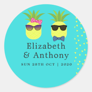 Türkis und Lemon Summer Beach Wedding Runder Aufkleber