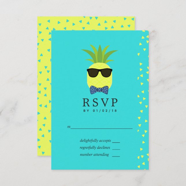Türkis und Lemon Tropical Summer Bar Mitzvah RSVP Karte (Vorne/Hinten)