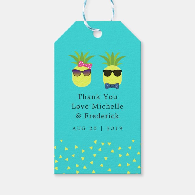 Türkis und Lemon Tropical Summer Beach Hochzeit Geschenkanhänger (Vorderseite)