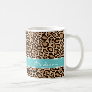 Türkis und Leopard Print Custom Monogram Tasse