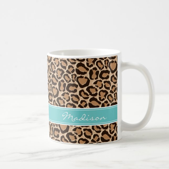 Türkis und Leopard Print Custom Monogram Tasse (Rechts)