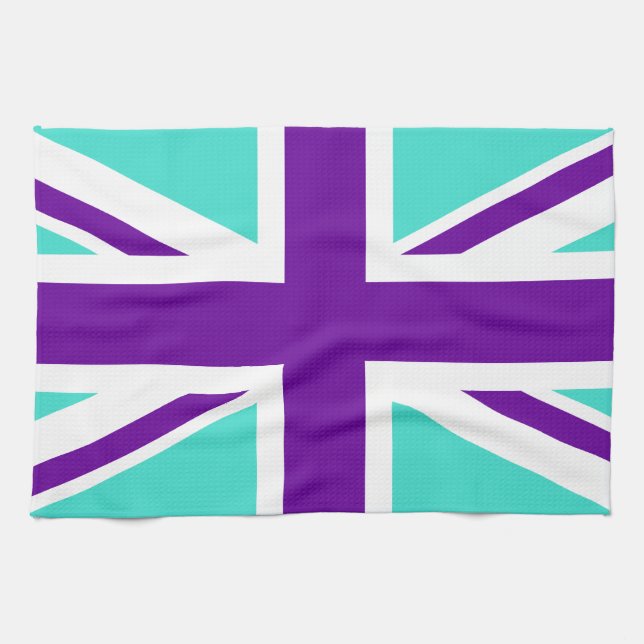 Türkis und Lila Union Jack Küchentuch (Horizontal)