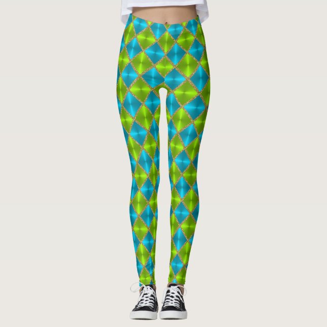 Türkis und Limon mit Goldplätzen Leggings (Vorderseite)