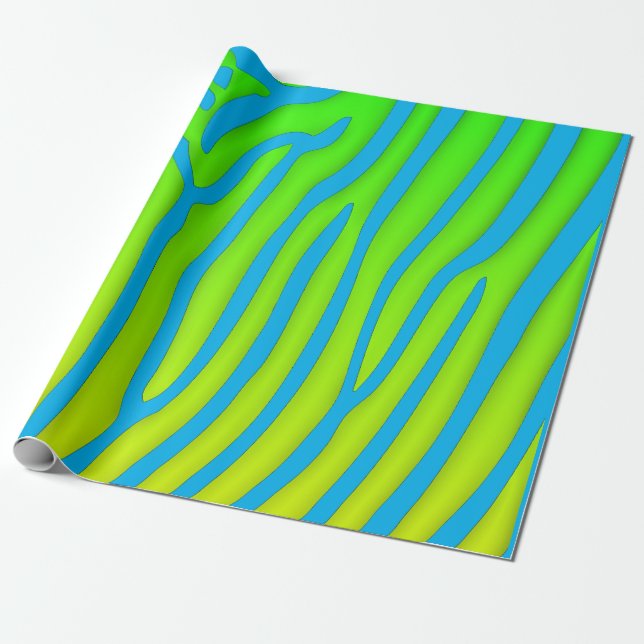 Türkis und Limone Zebrastreifen Geschenkpapier (Ungerollt)