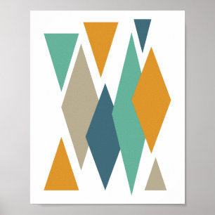 Türkis und orange Diamanten Mid Century Retro Poster