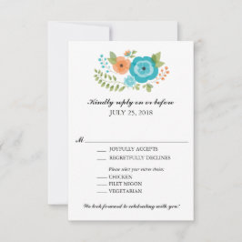 Türkis und Orange Sommer-Blume Hochzeit RSVP