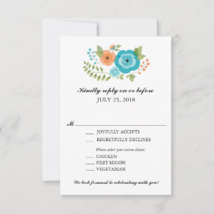 Türkis und Orange Sommer-Blume Hochzeit RSVP Karte
