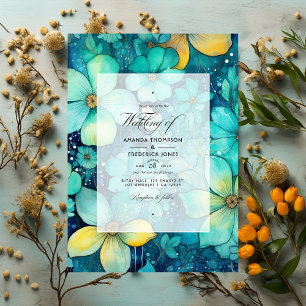 Türkis und Patina Bloral Wedding Einladung