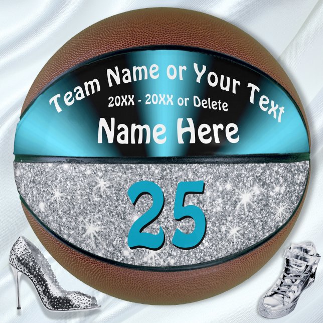 Türkis und Personalisierter Basketball-Ball in Sil Basketball (Personalized Basketball for Girls. Senior Night basketball gifts for girls. Teal Silver Basketball.)