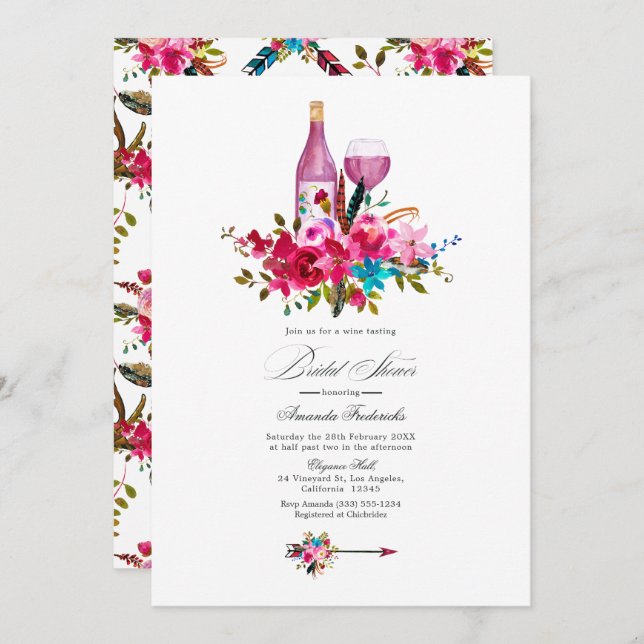 Türkis und rosa Brautparty Boho Chic Einladung (Vorne/Hinten)