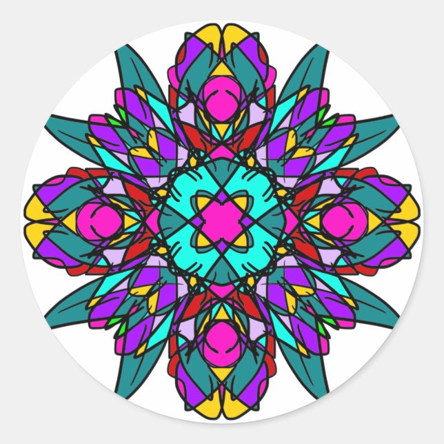 Türkis und rosa gestanztes Glas Mandala Runder Aufkleber (Vorderseite)
