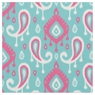 Türkis und Rosa Ikat Paisley Stoff