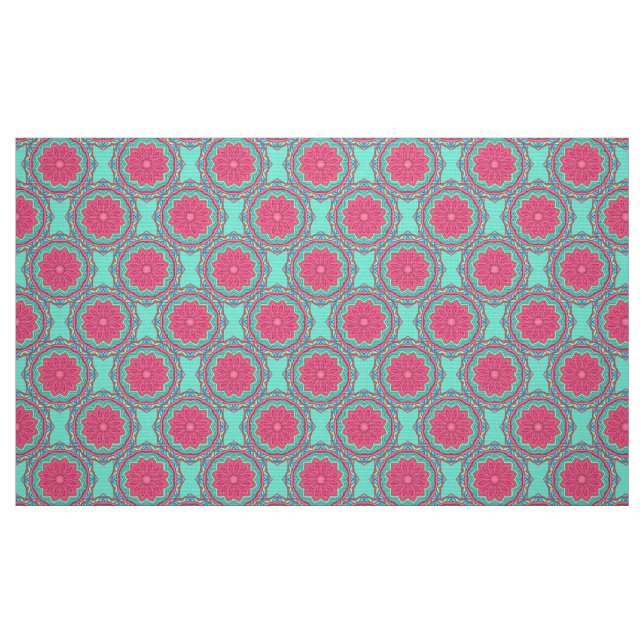 Türkis und rosa Medaillon-Muster-Gewebe Stoff (Fat Quarter (45,7 x 55,9 cm))