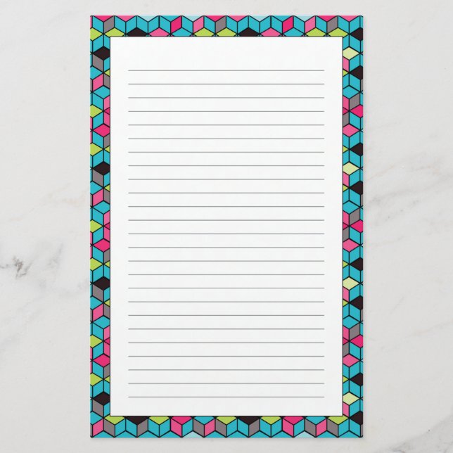 Türkis und rosa Würfel-Muster Briefpapier (Vorderseite)