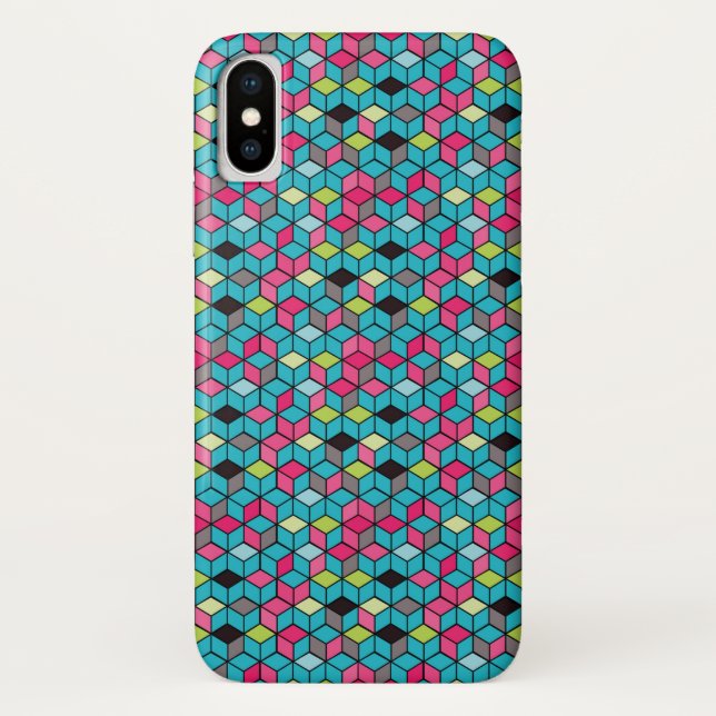 Türkis und rosa Würfel-Muster Case-Mate iPhone Hülle (Rückseite)