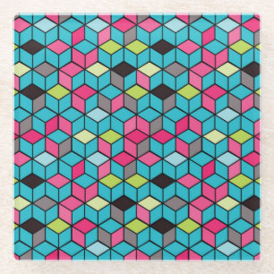 Türkis und rosa Würfel-Muster Glasuntersetzer