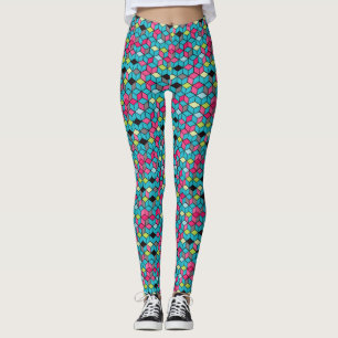 Türkis und rosa Würfel-Muster Leggings