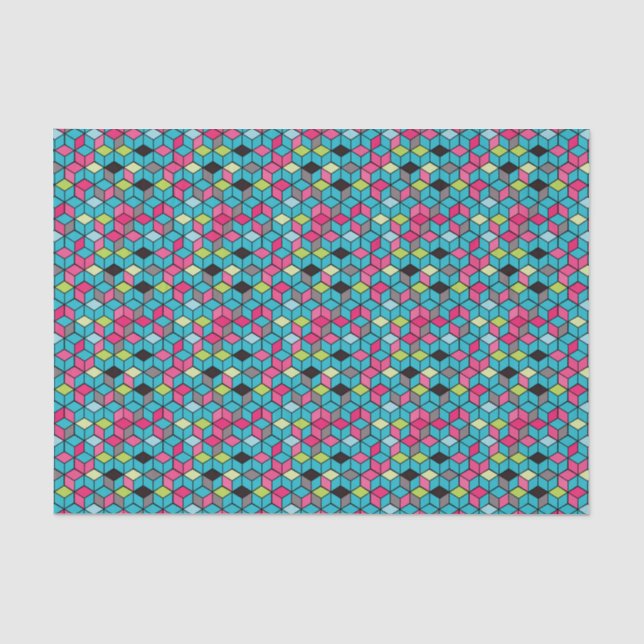 Türkis und rosa Würfel-Muster Seidenpapier (Vorderseite)