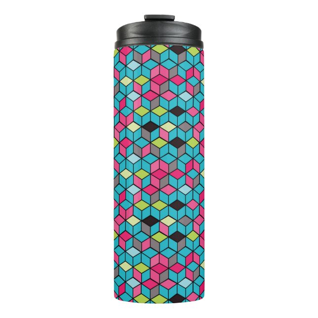 Türkis und rosa Würfel-Muster Thermosbecher (Vorderseite)