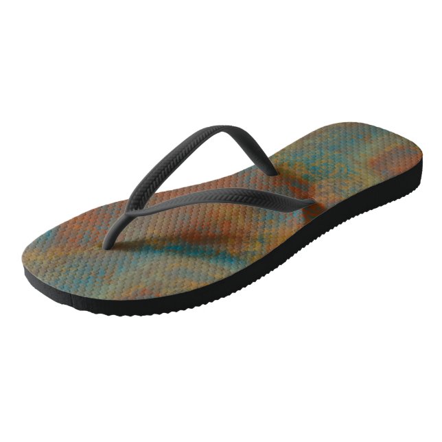 Türkis und Rost Abstrakt Flip Flops (Schrägansicht)