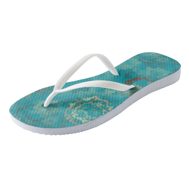 Türkis und Rost abstrakt Flip Flops (Schrägansicht)