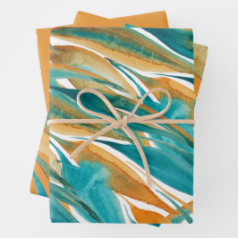 Türkis und Rost Fall Wasserfarben handbemalt Geschenkpapier Set
