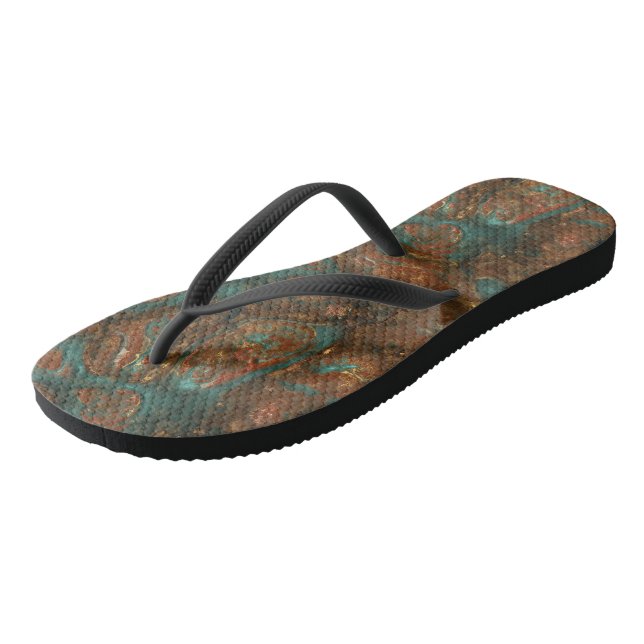 Türkis- und Rostmarmor Abstrakt Flip Flops (Schrägansicht)