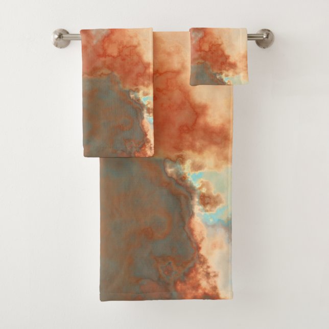 Türkis- und Rostmarmor Abstraktes Badetuch Set (Insitu)