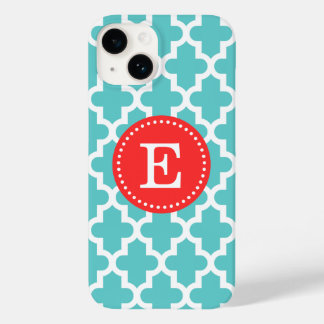 Türkis und Rot Modernes marokkanisches Monogramm Case-Mate iPhone Hülle