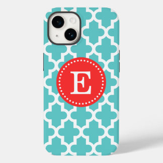 Türkis und Rot Modernes marokkanisches Monogramm iPhone Hülle