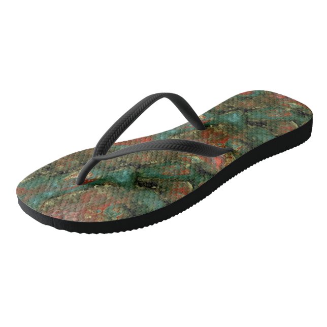Türkis und Roter Marmor Abstrakt Flip Flops (Schrägansicht)