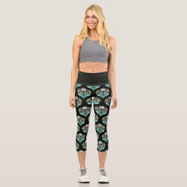 Türkis und schwarzes Art Deco Capri Leggings