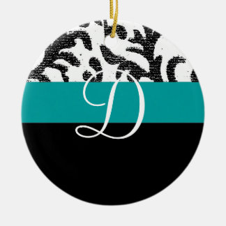 Türkis und Schwarzes Floral Monogramm Keramikornament
