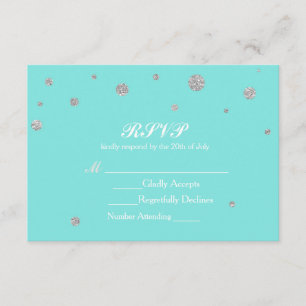 Türkis- und Silber-Glitter-Konfetti-RSVP RSVP Karte