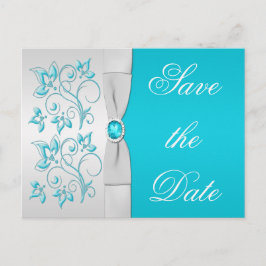 Türkis und Silberblumen Save the Date Ankündigungspostkarte