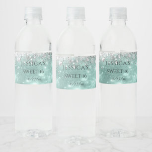 Türkis- und Silberglanzflossender Glitzer Süß 16 Wasserflaschenetikett