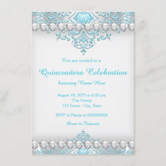 Türkis und Silver Diamond Quinceanera Einladung