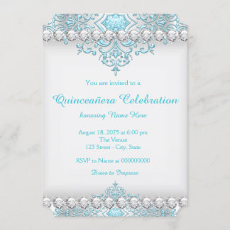 Türkis und Silver Diamond Quinceanera Einladung