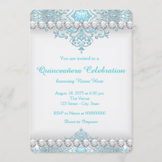 Türkis und Silver Diamond Quinceanera Einladung