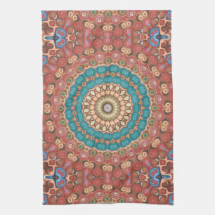 Türkis und Terracotta Geometric Mandala Pattern Geschirrtuch