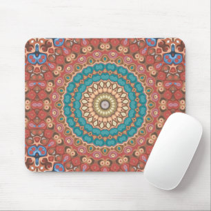 Türkis und Terracotta Geometric Mandala Pattern Mousepad