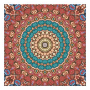 Türkis und Terrakotta geometrisches Mandala-Muster Poster