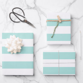 Türkis und weiß, breit, horizontal gestreift geschenkpapier set