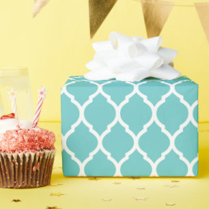Türkis und Weiß-marokkanisches Quatrefolie Geschenkpapier