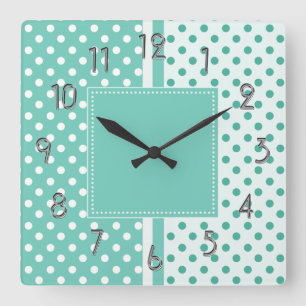 Türkis und Weiß Polka Dots Square Uhr
